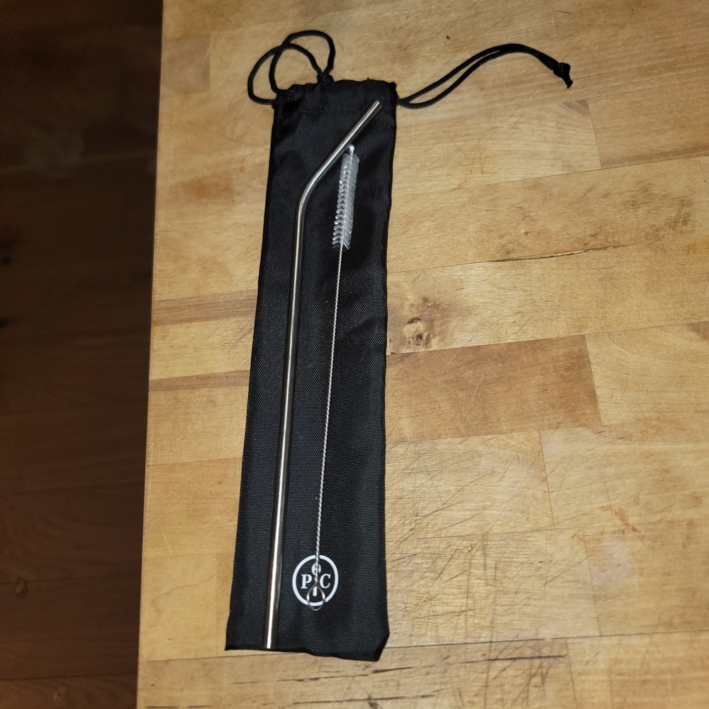 Pampered Chef Metal Drinking Straw with Cleaning Brush & Pouch